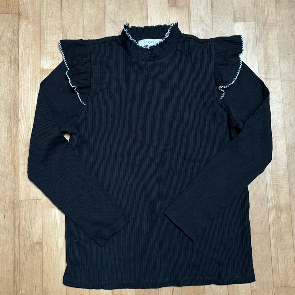 LOFT pointelle mock neck turtleneck with ruffles XL